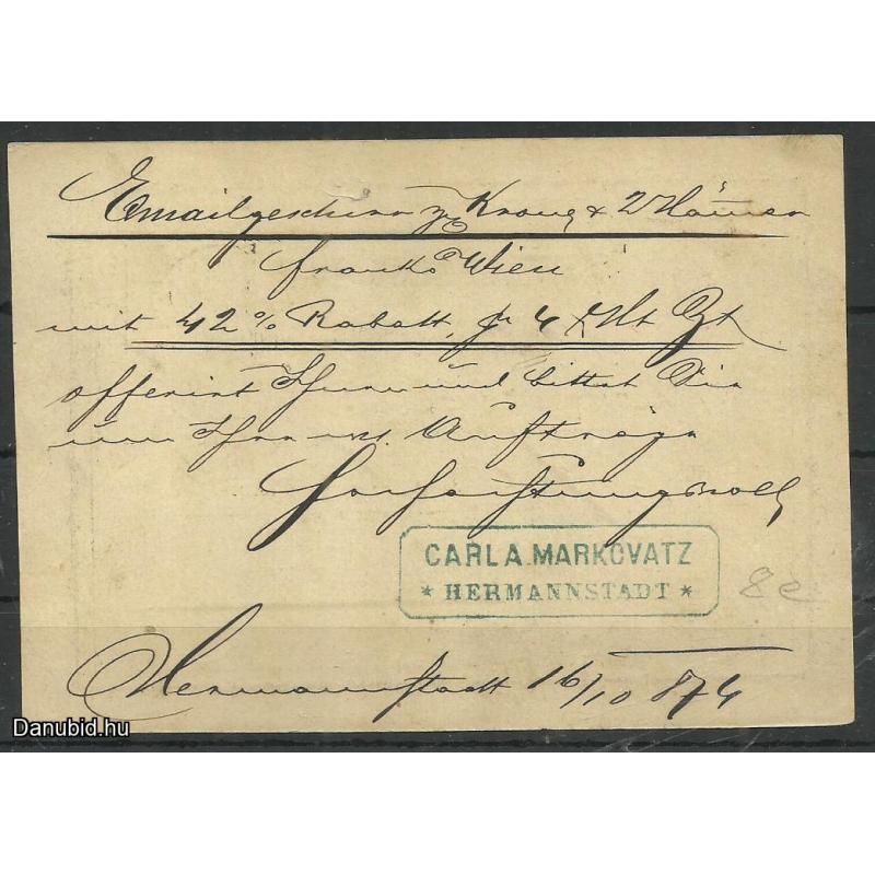 1874.- Nagyszeben - 2kr díjjegyes levelezőlap - Újbecse