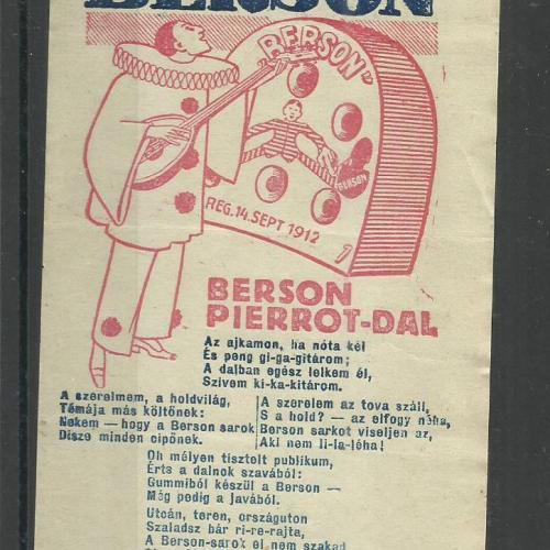 1920.-  1 db számolócédula - Berson - Pierrot - dal