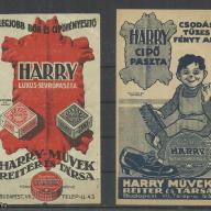 1920.-  2 db számolócédula - Harry cipőpaszta