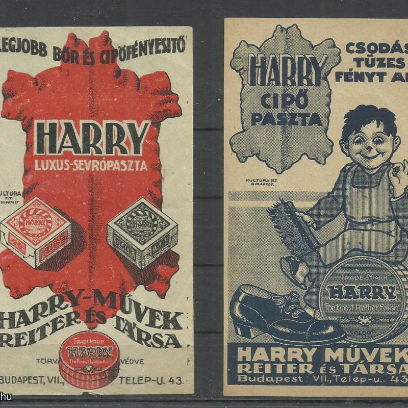 1920.-  2 db számolócédula - Harry cipőpaszta