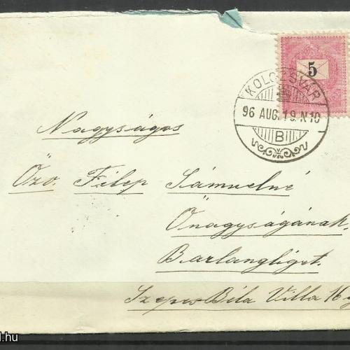 1896.- Levél - Kolozsvár - Barlang - liget - 5kr feketeszámú