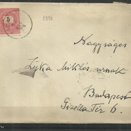 1892.- Levél - Varasdin -Budapest - 5kr fekete számú