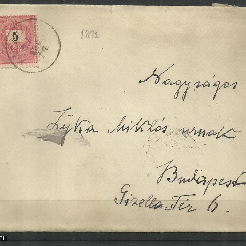 1892.- Levél - Varasdin -Budapest - 5kr fekete számú