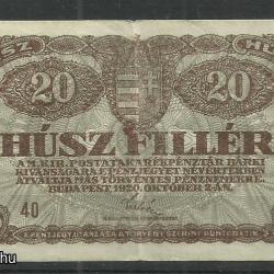 1920.- Húsz fillér - papírpénz - használt