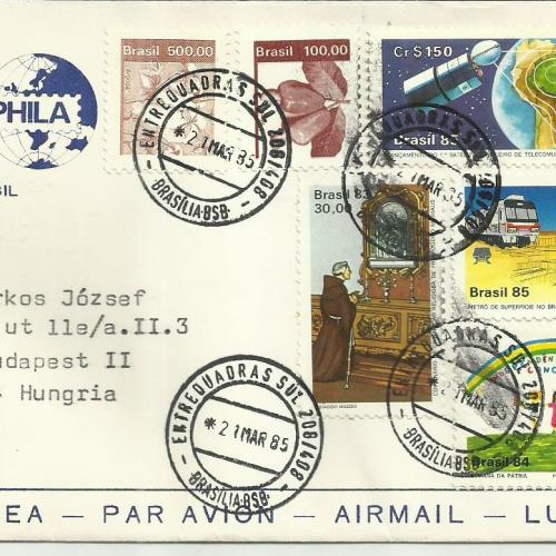 1985 .- Brazília bélyeg mix - levél Budapestre légiposta