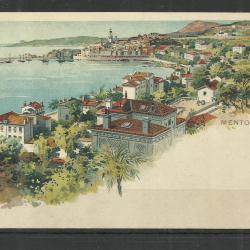 1900.- Menton / Franciaország - Hosszú címzéses antik litho képeslap