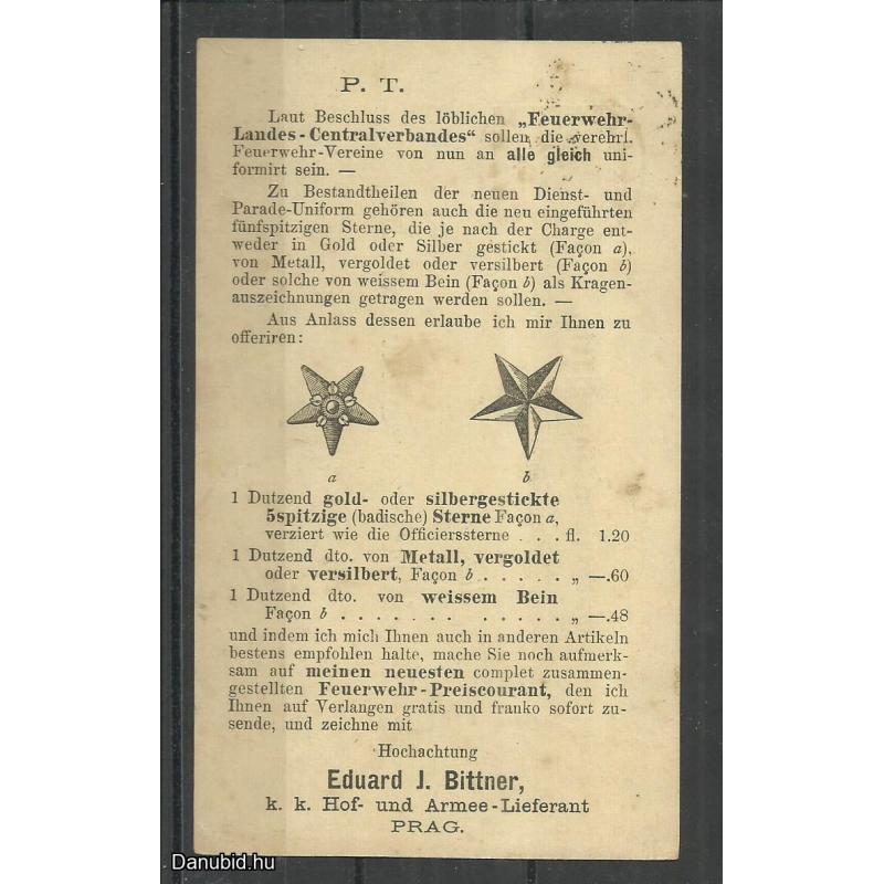 1899.- Csehország - Reklámképeslap -Tűzoltóegyenruha - futott