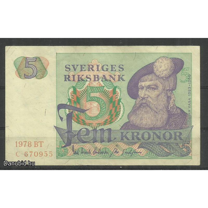 1978 .- Svédország-  5  kronor -  használt