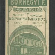 1920.-  1 db számolócédula - Borhegyi F. - Borkereskeddő - III.