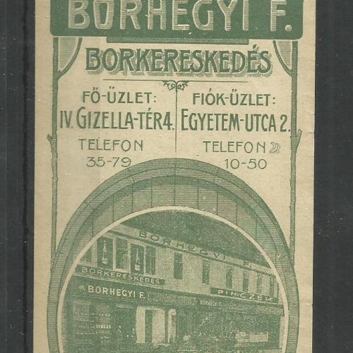 1920.-  1 db számolócédula - Borhegyi F. - Borkereskeddő - III.