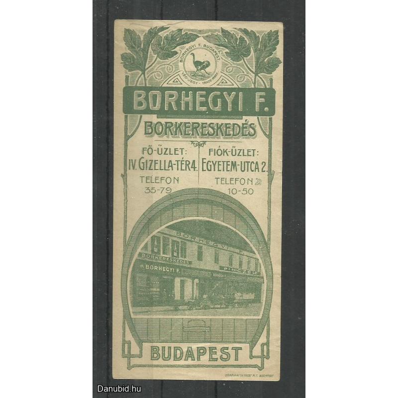 1920.-  1 db számolócédula - Borhegyi F. - Borkereskeddő - III.