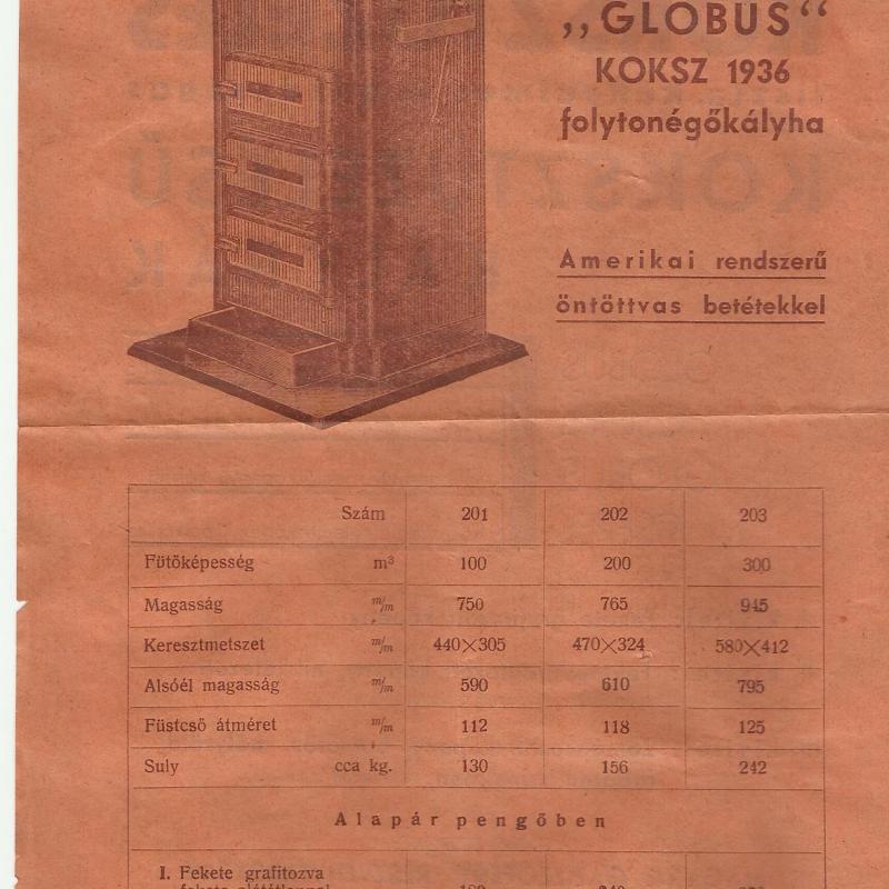 1936.- Weiss Manfréd koksztüzelésű kályhák