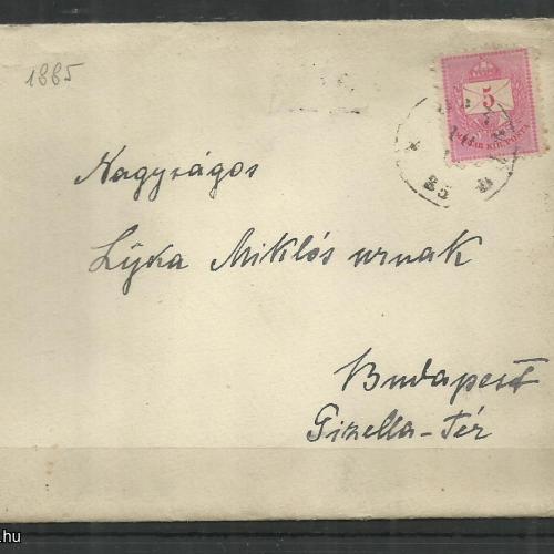 1885.- Levél - Budapest - Kis -Korpád -színes számu 5 kr bélyeg