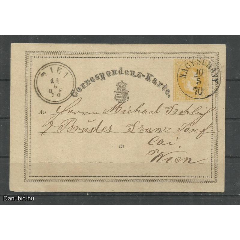 1870.- levelezőlap - futott - díjjegyes 2 kr - Nagy - Surány