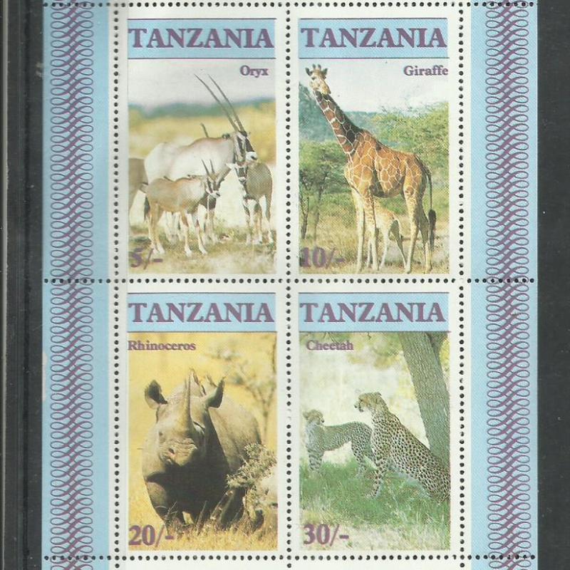1986.- Tanzánia - blokk - MNH/** - Vadállatok - Orrszarvú, zsiráf, - ív