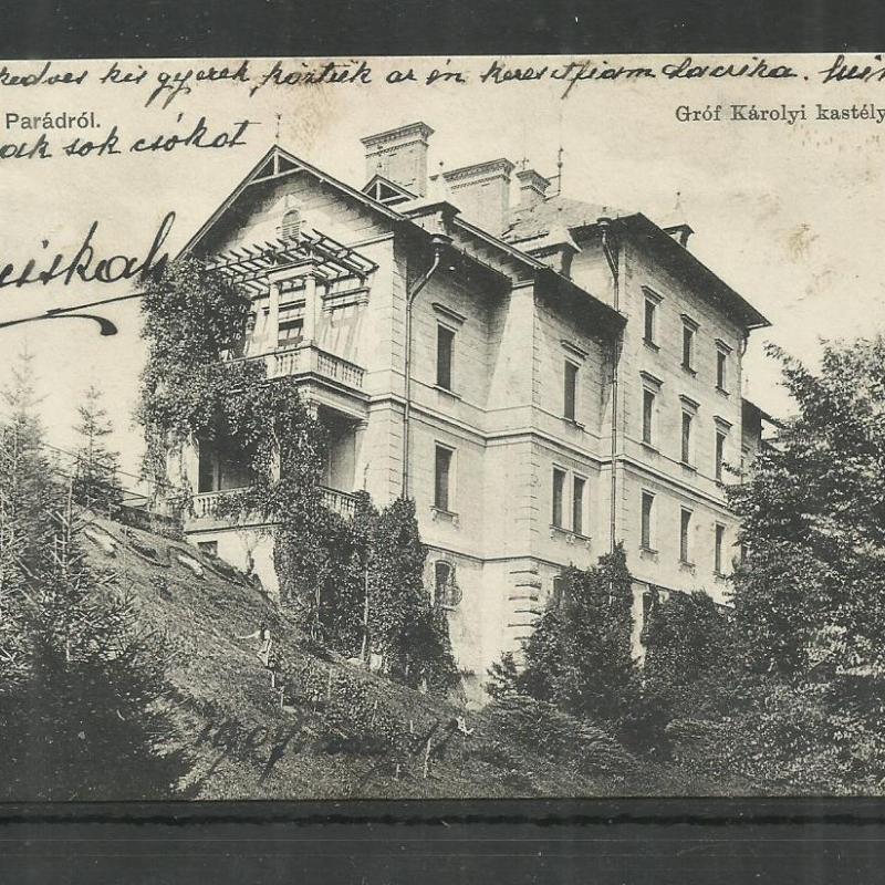 1907.-Üdvözlet Parádról - futott képeslap - Gróf Károlyi kastély