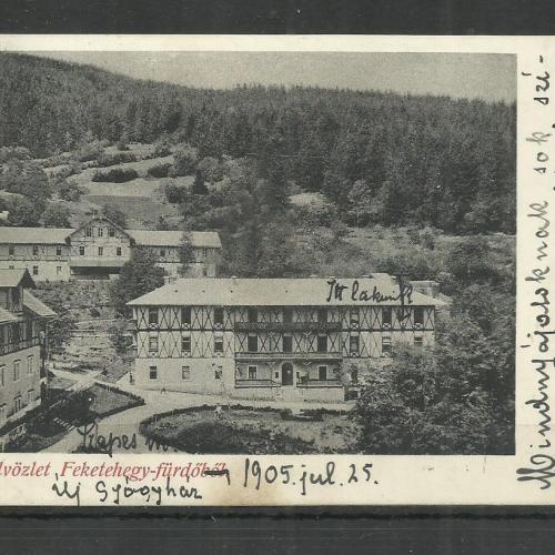 1905.- Üdvözlet Feketehegy-fürdőből - futott képeslap