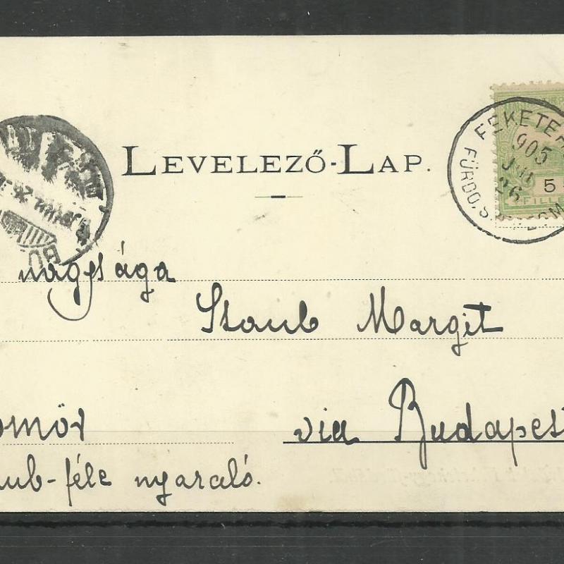 1905.- Üdvözlet Feketehegy-fürdőből - futott képeslap