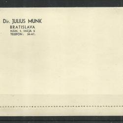 1919.-Zárt levelezőlap nem futott - Dr.Julius Munk - Bratislava - Pozsony
