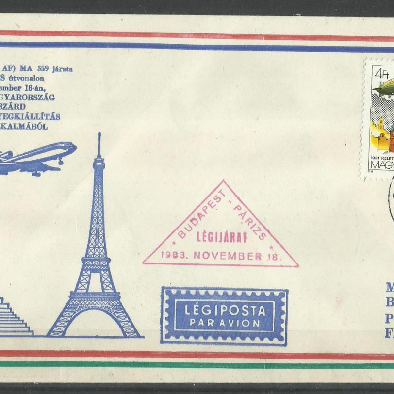 1983.- Malév - nyitójárat - Budapet - Párizs - levél