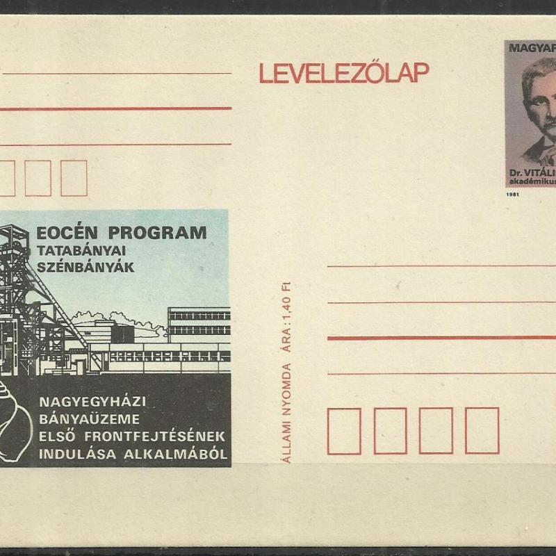 Levelezőlap - Tatabányai szénbányák - díjjegyes - 1981