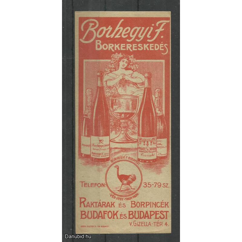 1920.-  1 db számolócédula - Borhegyi F. - Borkereskeddő - I.