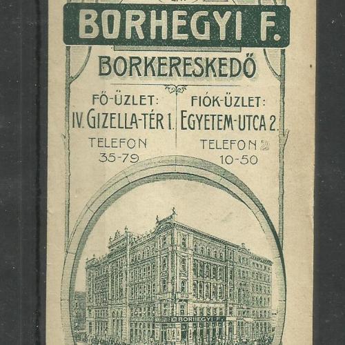 1920.-  1 db számolócédula - Borhegyi F. - Borkereskeddő