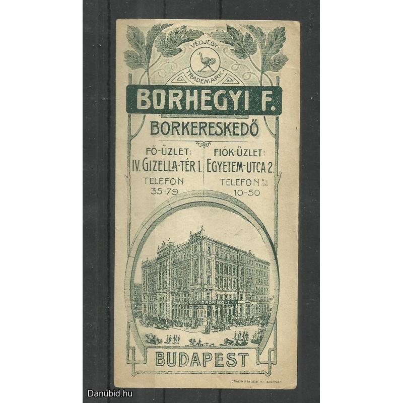 1920.-  1 db számolócédula - Borhegyi F. - Borkereskeddő