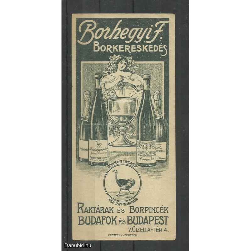 1920.-  1 db számolócédula - Borhegyi F. - Borkereskeddő - II.