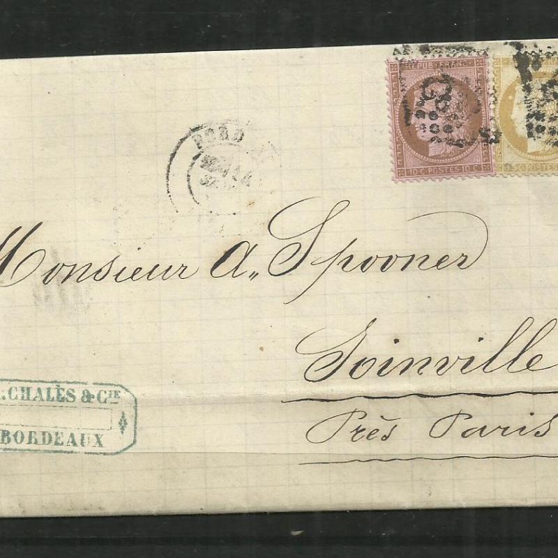1874.- Levél Bordeaux-ból Párizsba - Franciaország