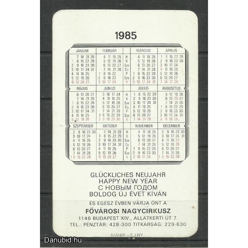 1985. -  Magyar cirkusz és varieté - kártyanaptár