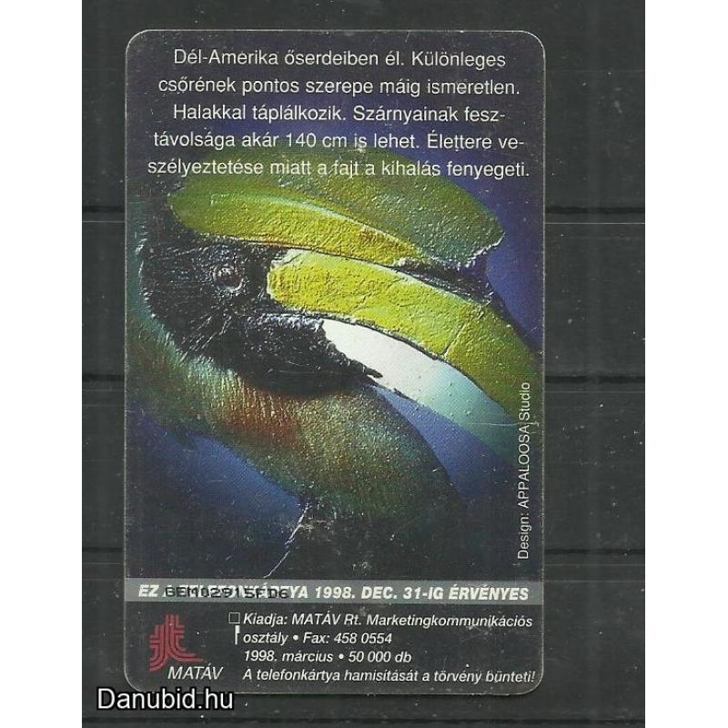 1998.- Védett állatok - Magyar Telefonkártya - Malabári szarvascsőrű