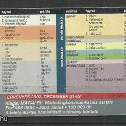 2000.- Szó fajok - Magyar Telefonkártya