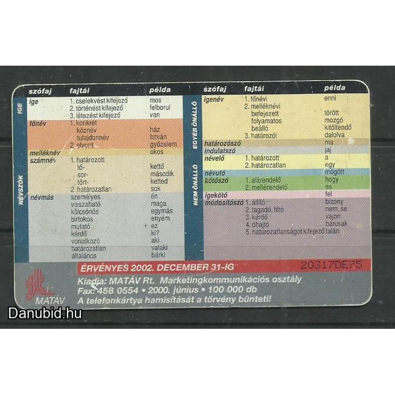 2000.- Szó fajok - Magyar Telefonkártya