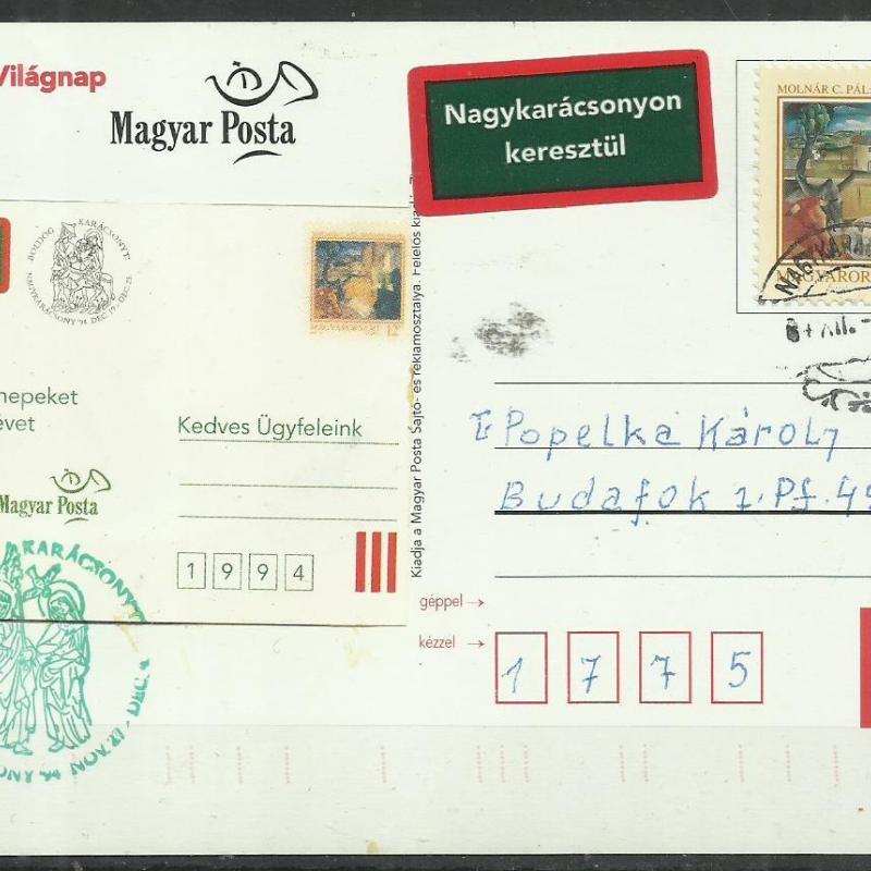 1994.- Postai világnap - képeslap - Nagykarácsony