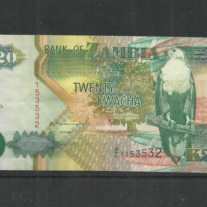 1992.- Zambia papírpénz 20 kwacha