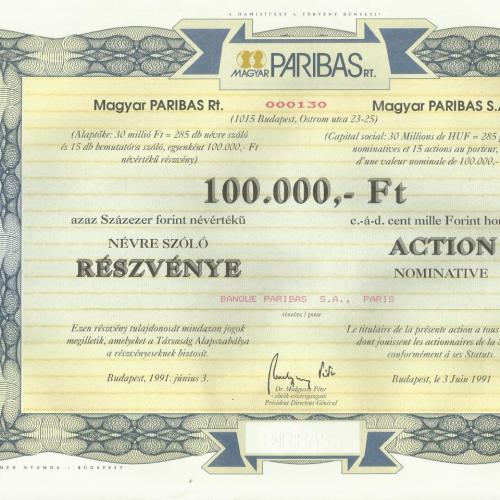100 000-Ft-Tőrzsrészvény- Paribas