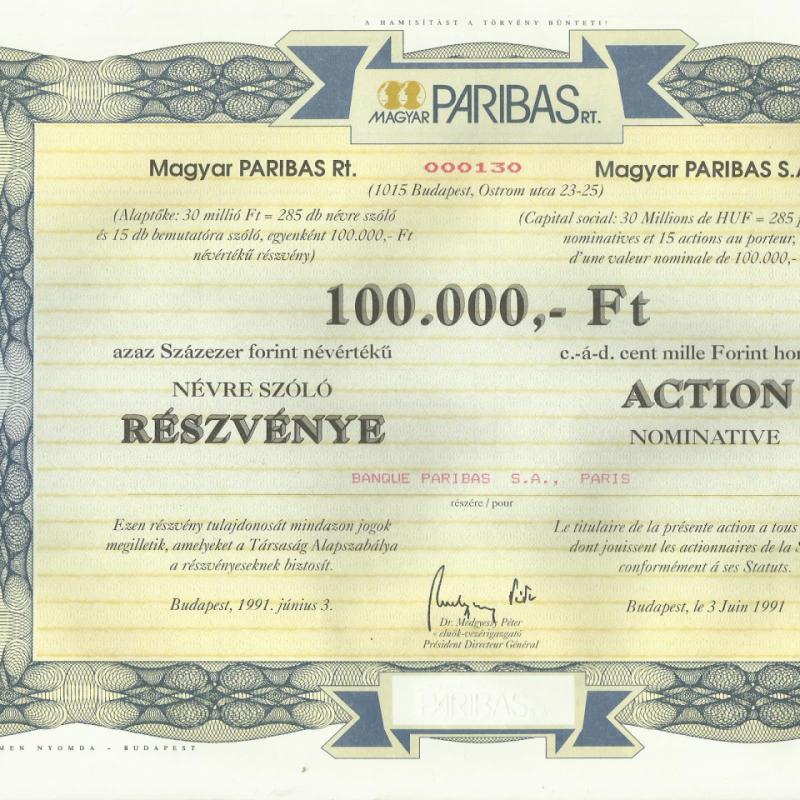 100 000-Ft-Tőrzsrészvény- Paribas