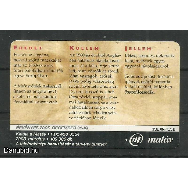 2003.- MATÁV - Magyar Telefonkártya -  Macskák Perzsa