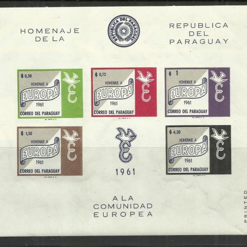 1961.- Paraguay - MNH/** - vágott blokk - EURÓPA