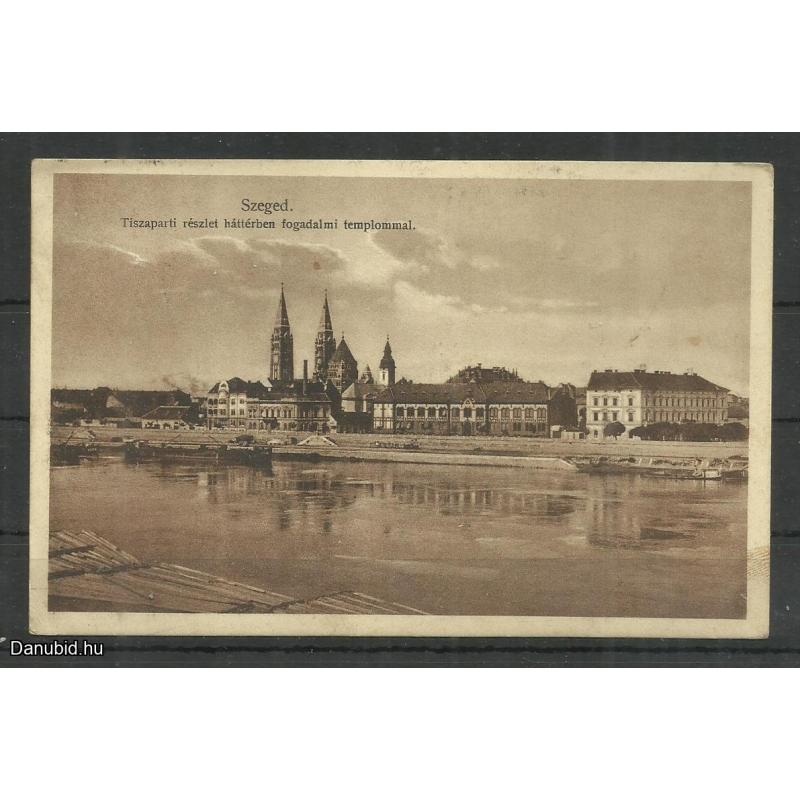 1927.- Szeged - futott képeslap -Tiszapartjával a Fogadalmi templom
