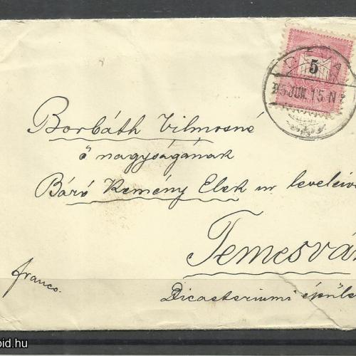 1877.- Levél - Déva - Temesvár - fekete-számú 5 kr