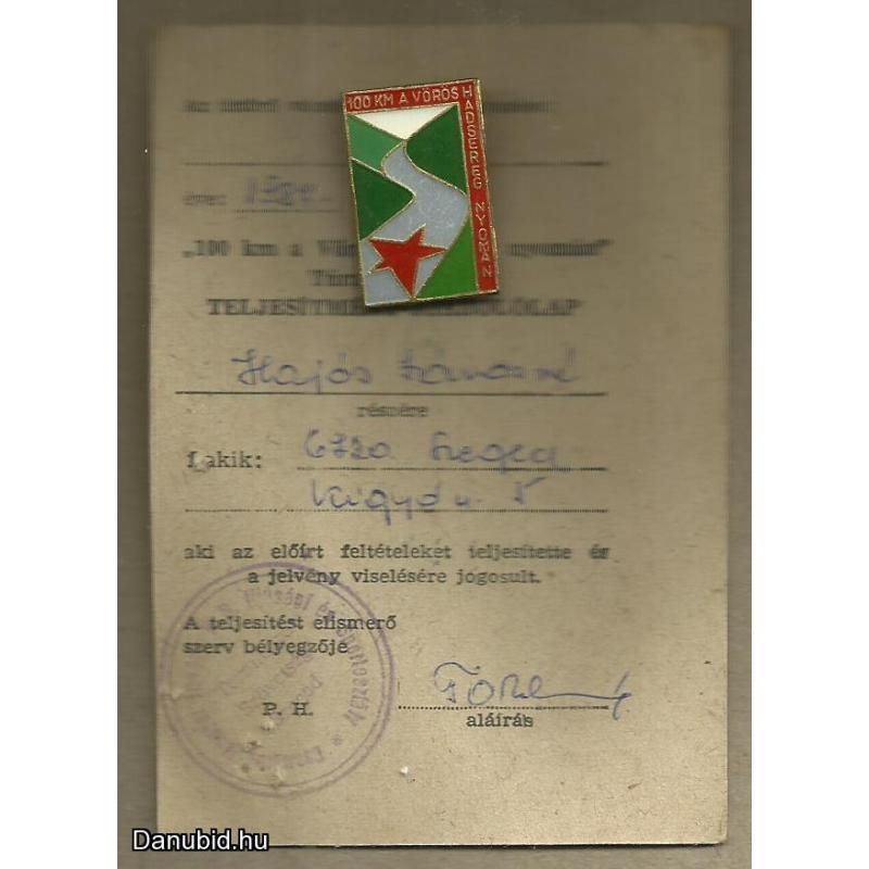 1987.- 100 km a Vörös Hadsereg nyomán túramozgalom jelvény