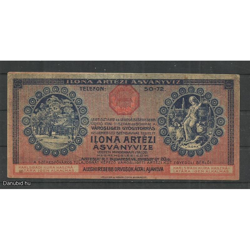 1930.-számolócédula Ilona ásványviz I.- számolócédula. Grafika.- Artézi