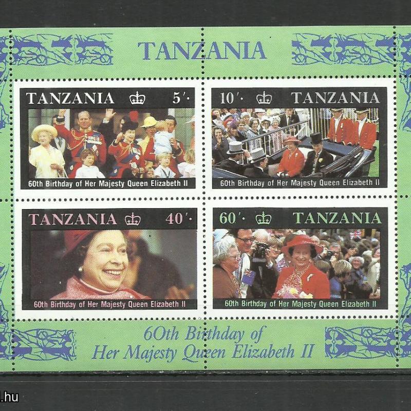 1987.- Tanzánia - blokk - MNH/** - II. Erzsébet királynő - 60. szülinapja