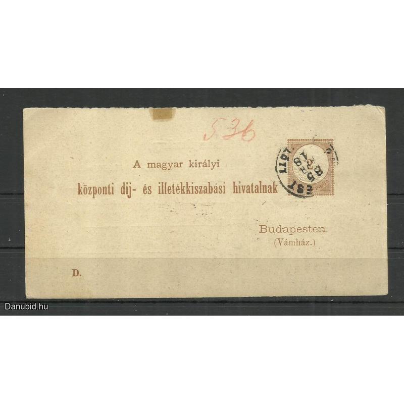 1885.- Vétbizonyítvány - futott - Közponzi díj és illeték