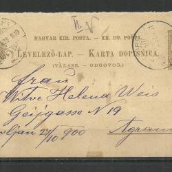 1900.- Dopisnica - futott - levelezőlap -2 nyelvű - Agram
