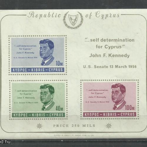 1965.- Ciprus - vágott blokk - MNH/** - Kennedy