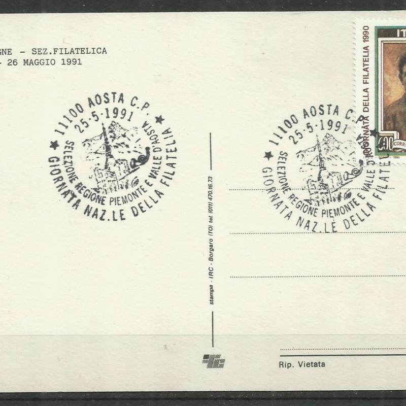 1991.- Olaszország - levelezőlap - bélyegkiállítás - Valle  D'Aosta