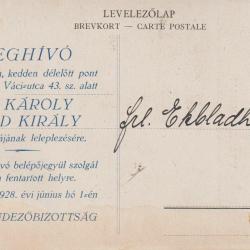 1928 - képeslap - meghívó - belépő - XII.Károly
